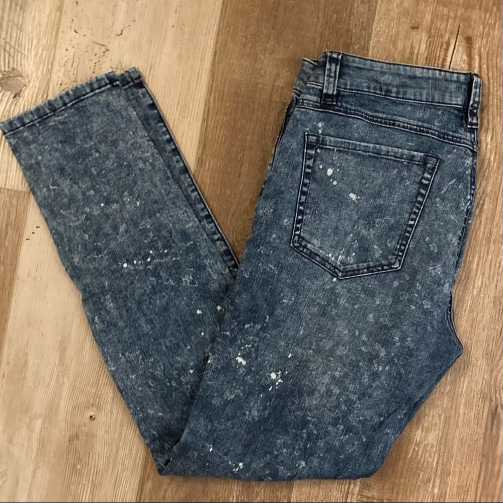CAbi Constellation Wash Skinny Denim Jeans Acid Wash Splatter Stretch
